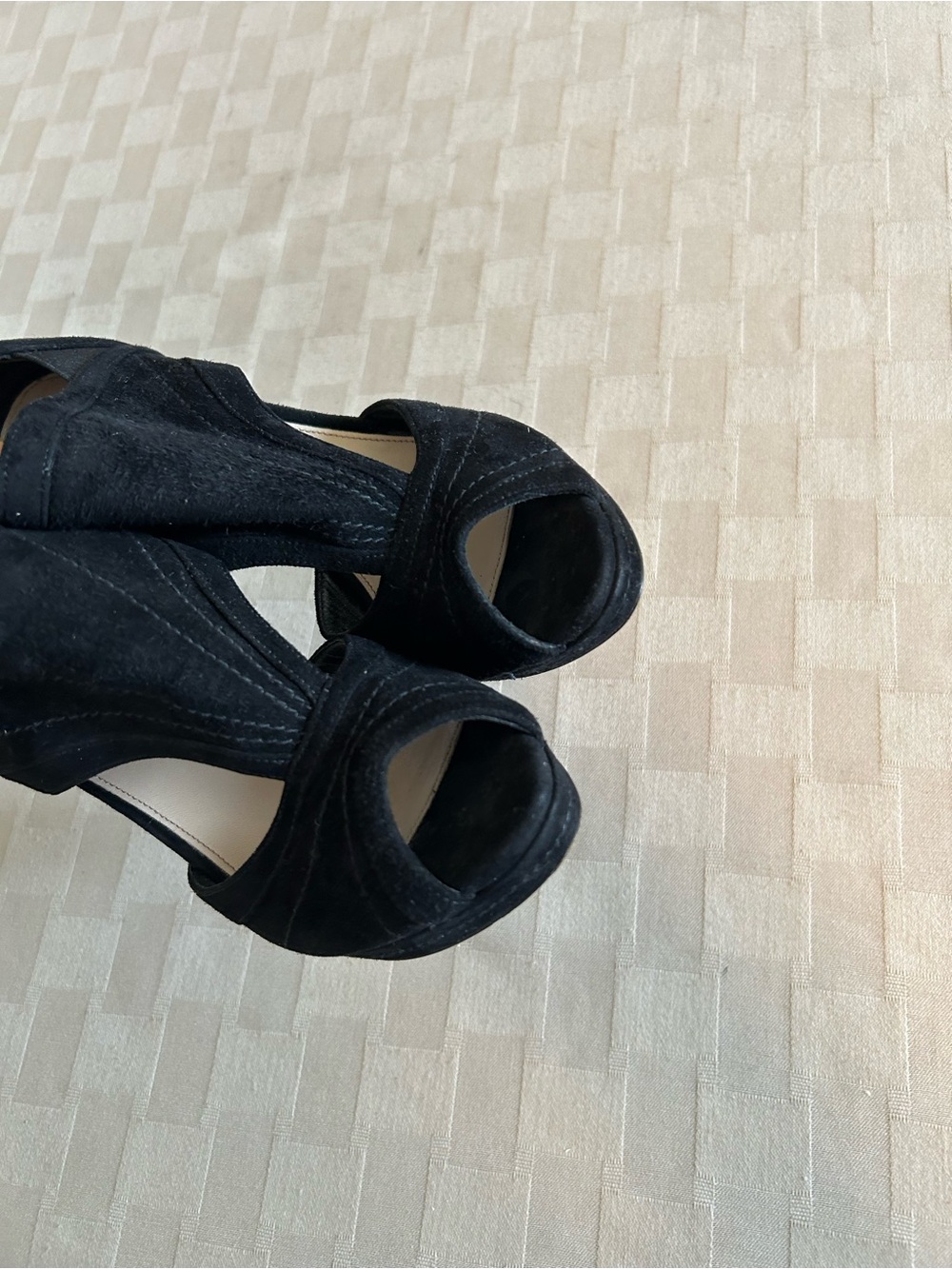 Prada Suede Cut Out Peep Toe Heeled Booties - Picture 13 of 15